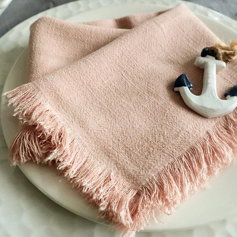 

1 шт. 45x45 см одноколірна квадратна китиця однотонна бавовняна білизна для домашнього кухонного столу та вечері Західна серветка рожевий