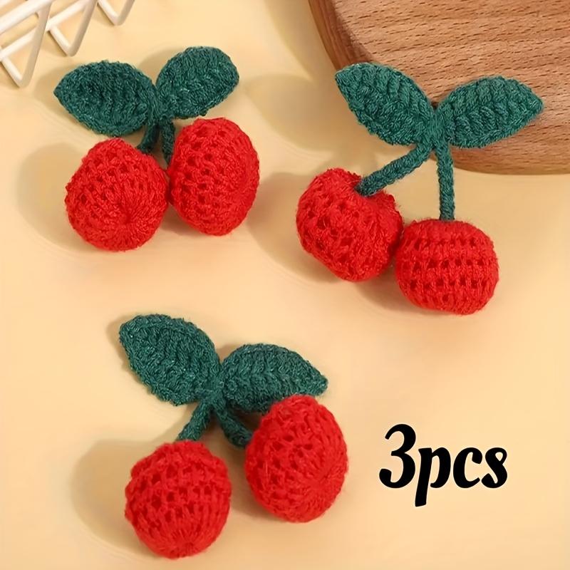 Háčkovaná třešeň Ručně vyrobené tkané látkové aplikace na vlasové sponky DIY řemesla Jarní sváteční dárková sada příslušenství