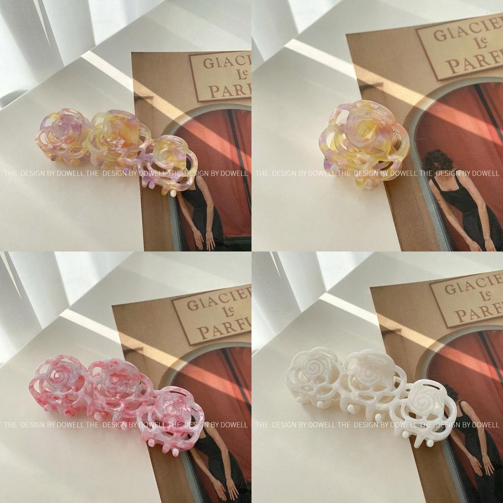 Vintage Style Flower Hair Claw Clip In Colorful Purple And Blush Pink Designs