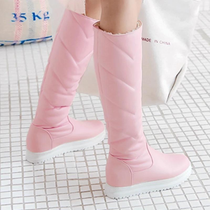 Women's Winter High Knee Boots 2025 Black White Pink Warm Fur Plush Snow Boot Flats Fashion Long Rain Shoes Girls Waterproof