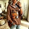 Women's Halloween Digital Print Hoodie Loose Fit Three-Quarter Sleeve Drop Shoulder Sweatshirt