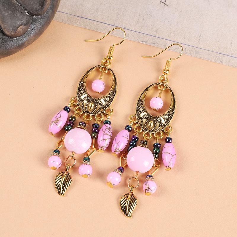 

Exotic style gold fringed earrings retro ethnic style bohemian temperament advanced sense earrings long earrings women