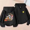 A4 Cartoon Trio Hooded Cardigan for Kids, Double-Sided Print Loose Casual Sweatshirt, Spring/Autumn.