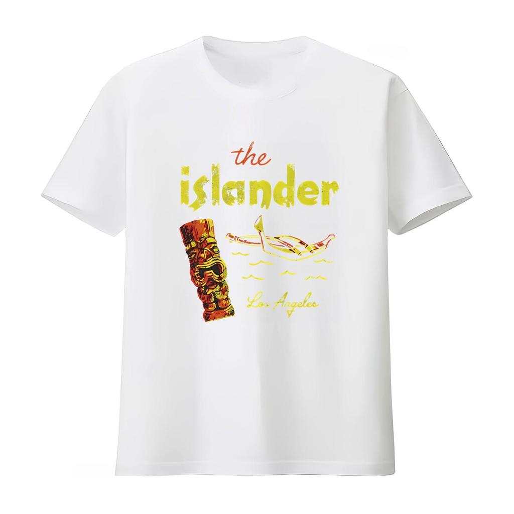 Retro Tiki Bar The Islander Los Angeles CA T Shirt Polynesian Design with Canoe and Statue Print Breathable Soft Summer 2026 Top