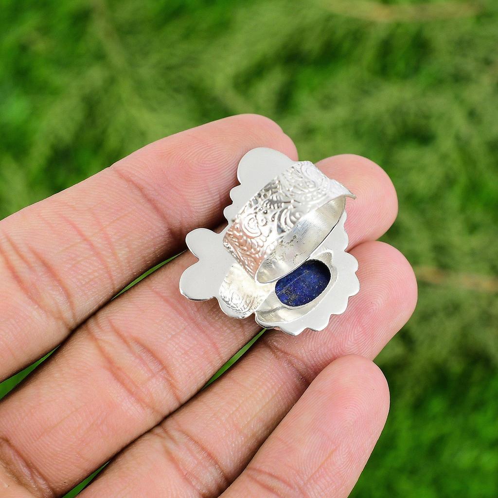 Mothers day Sale 925 Sterling Silver Natural Lapis Lazuli Promise Ring Jewelry
