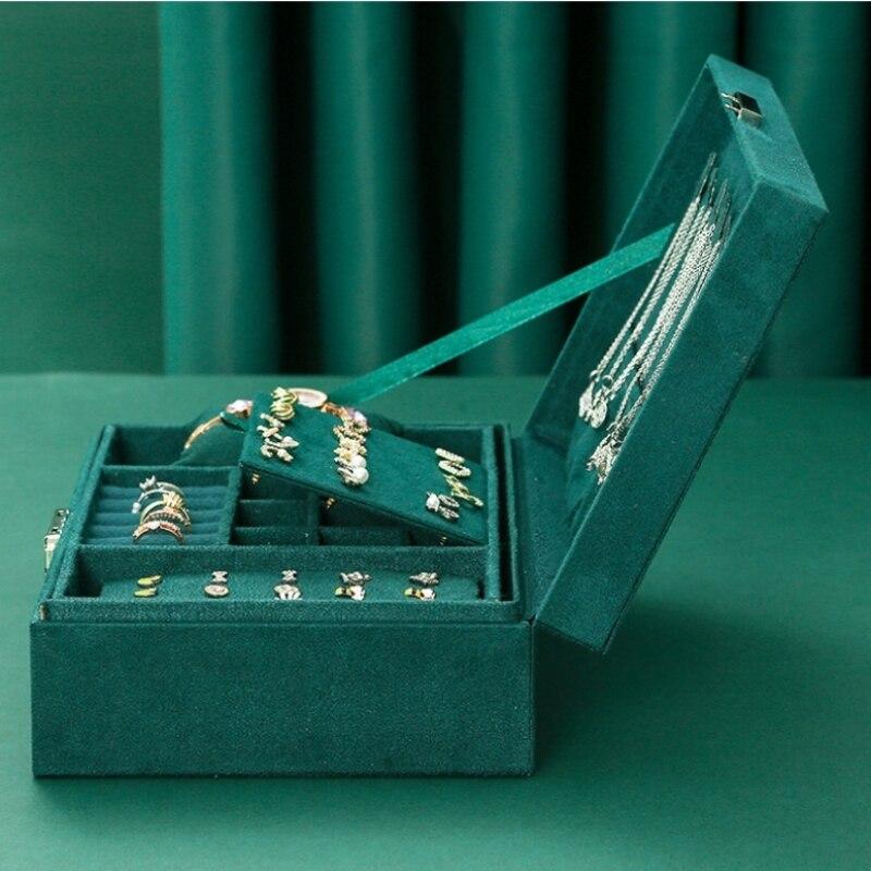 1pcs Double Storage Box Women Luxury Vintage Style Watches Jewelry Organizing Outer Velvet With Pentagonal Latch Large Capacity