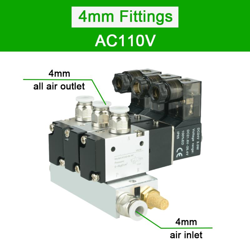3V110-06-NC Normally Close Electromagnetic Solenoid Valve Block With Muffler Fitting Base Manifold DC12v 24v AC 110v 220v 3 Port