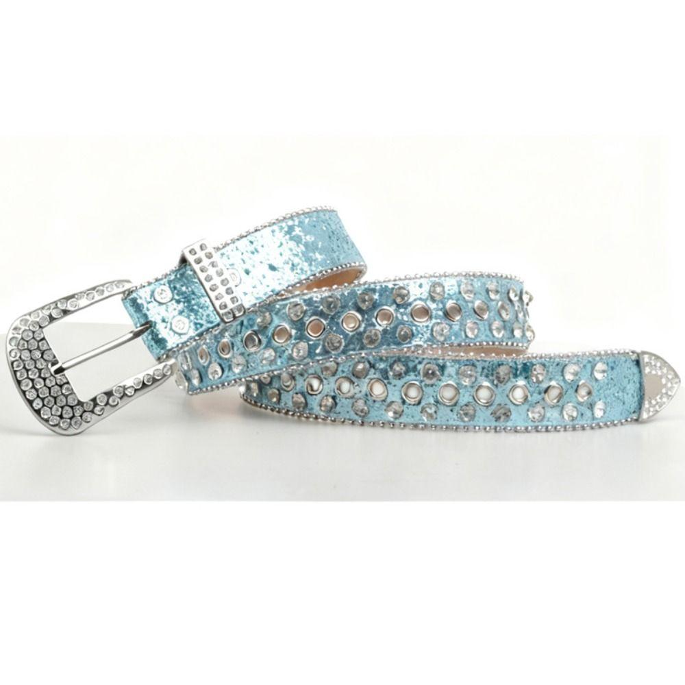 Personality PU Leather Rhinestone Belts Y2K Blingbling Rivet Belt Hollow Black Women Waistband Women