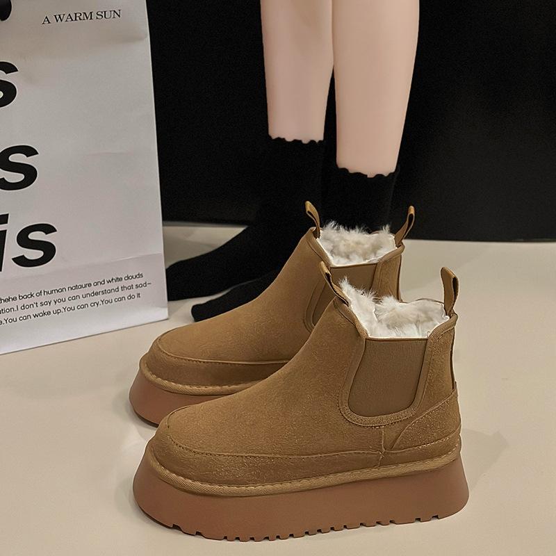 Thick-soled Fur Integrated Snow Boots Women's 2025 New Winter Velvet Warm Thickened Northeast Large Cotton Shoes Short Boots