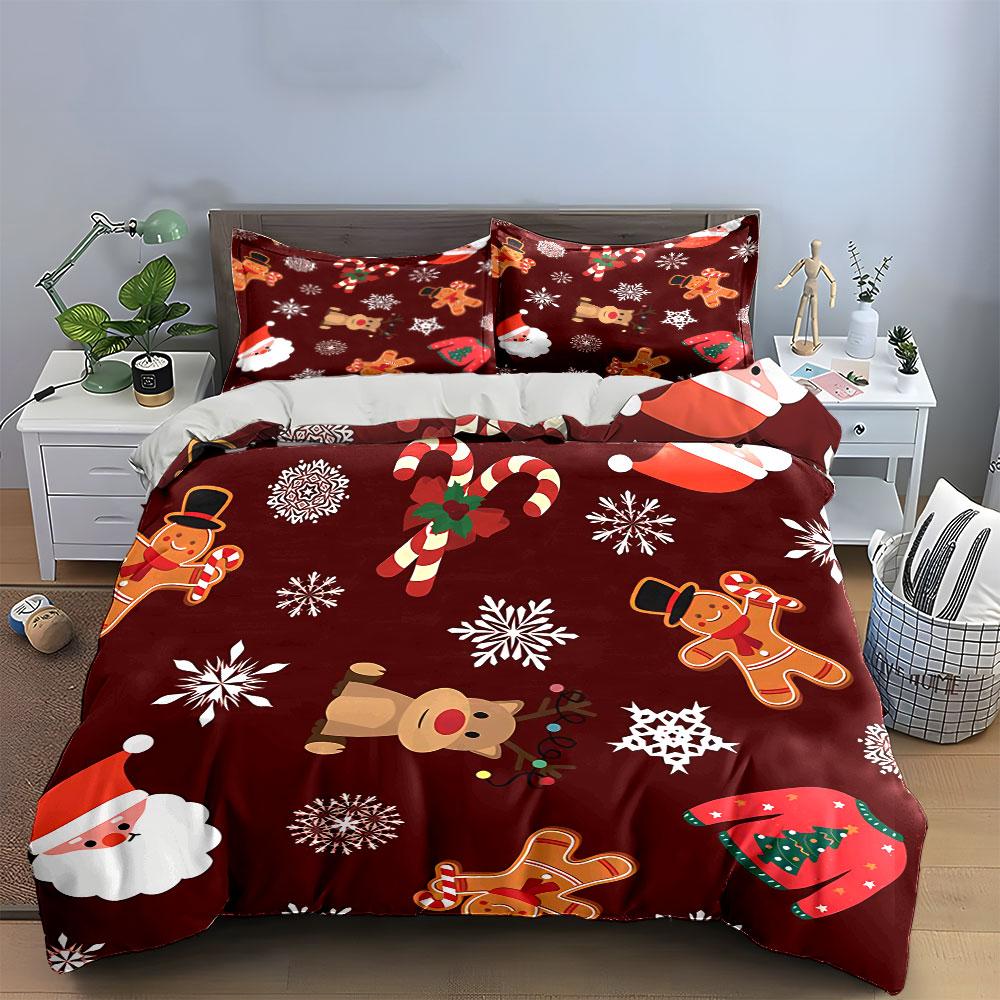 Christmas Gingerbread Pattern Bedding Duvet Cover Set Duvet Cover Pillowcases  (1*Duvet Cover 2*Pillowcases, without duvet insert)
