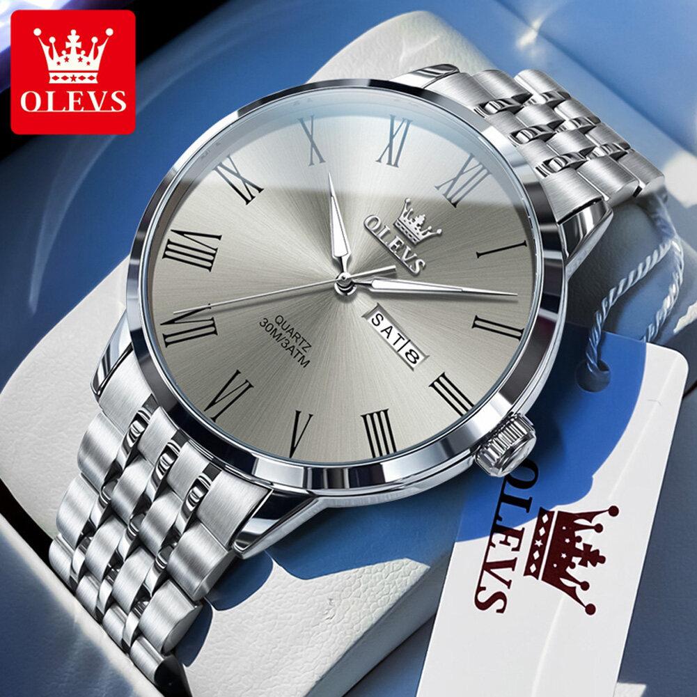 OLEVS Mens Watch Business Quartz Watch Waterproof Luminous Watch For Man Dual Calendar Display Mens Gifts