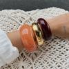 Exaggerated Wind Smudged Acrylic Resin Wide Bracelet, Fashionable Texture Metal Glossy Bracelet For Women