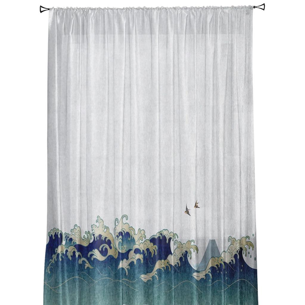 Styl japoński Sea Surf ilustracja kreskówka przezroczyste zasłony dla dziewczynki dzieci sypialnia kuchnia zasłony okienne zasłony dekoracji wnętrz