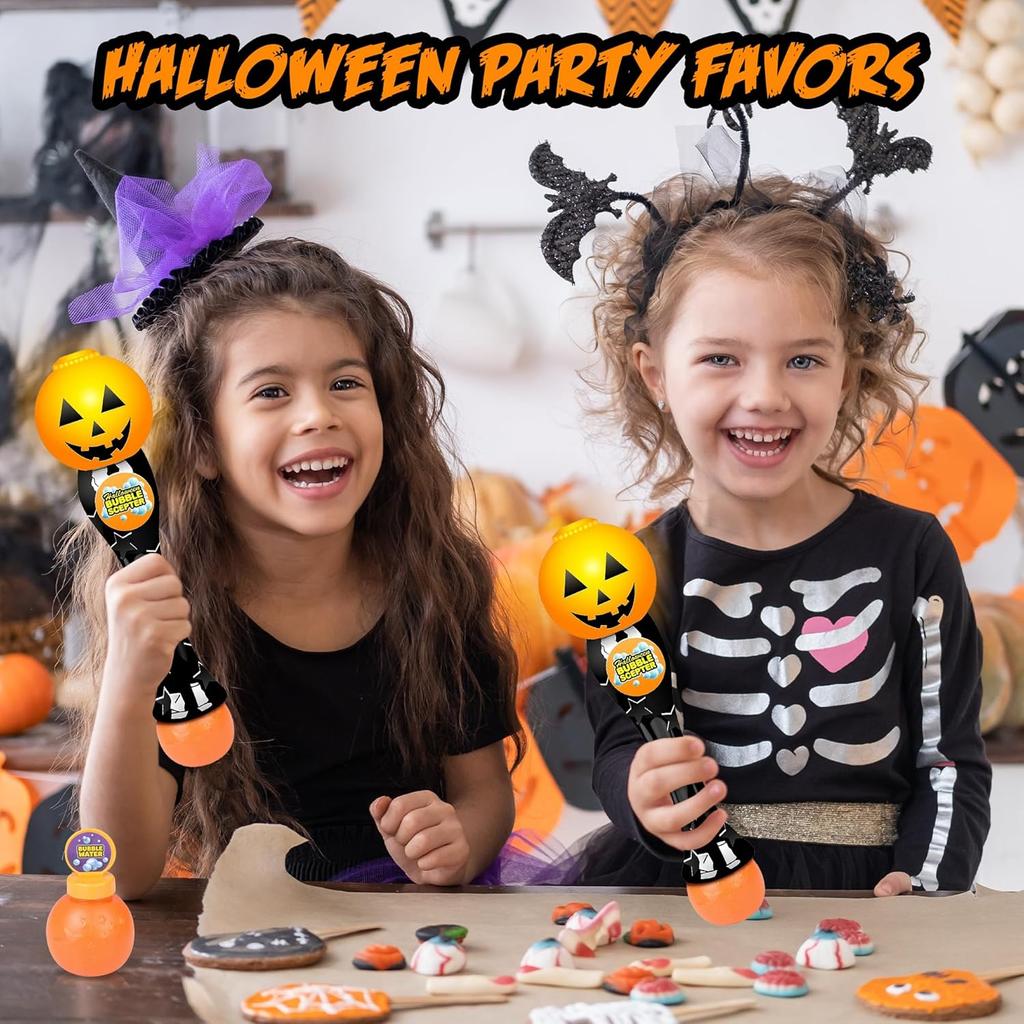 Halloween Bubble Wand, 14" Illuminating Bubble Wand for Kids, Halloween Light Up Pumpkin Bubble Blower Wand