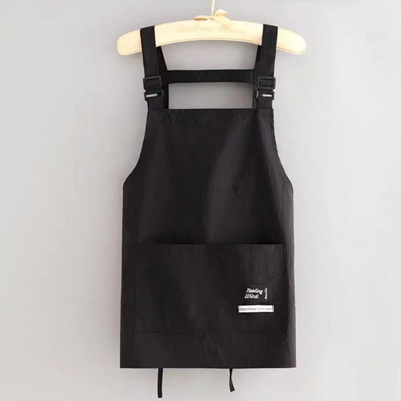 

Бытовой холщовый фартук, маслостойкий, можно вытирать руки, кухонный, для готовки, мужской, женский, взрослый, с карманами для инструментов, модный, кофейный, накидной фартук S чёрный