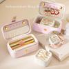 Portable Mini Jewelry Box Small Travel Storage Case for Rings Necklaces Earrings Lipstick with Removable Ring Slot PU Leather
