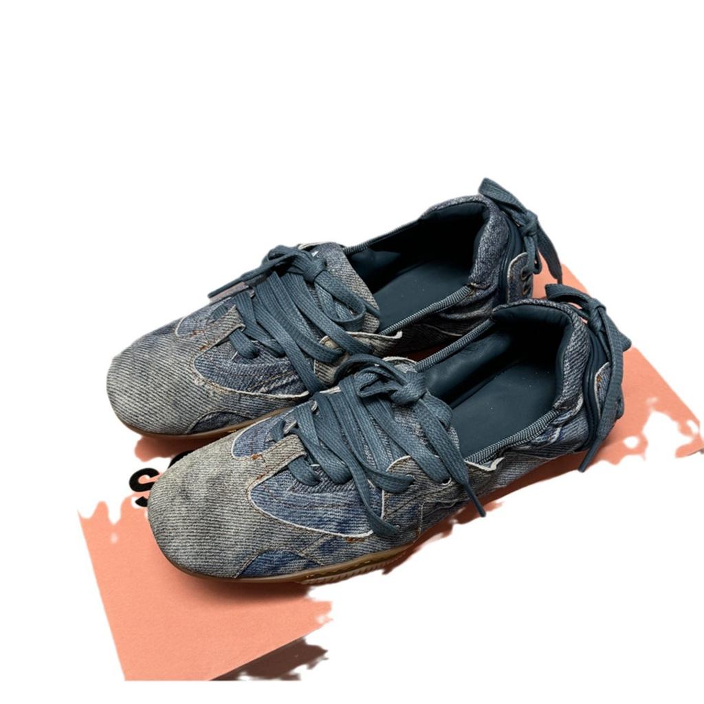 Fashion 2024 New Spring Women Ballet Shoes Fashion Blue Denim Flat Shoes Round Toe Shallow Slip On Ladies Ballerinas Shoes Mary Jane