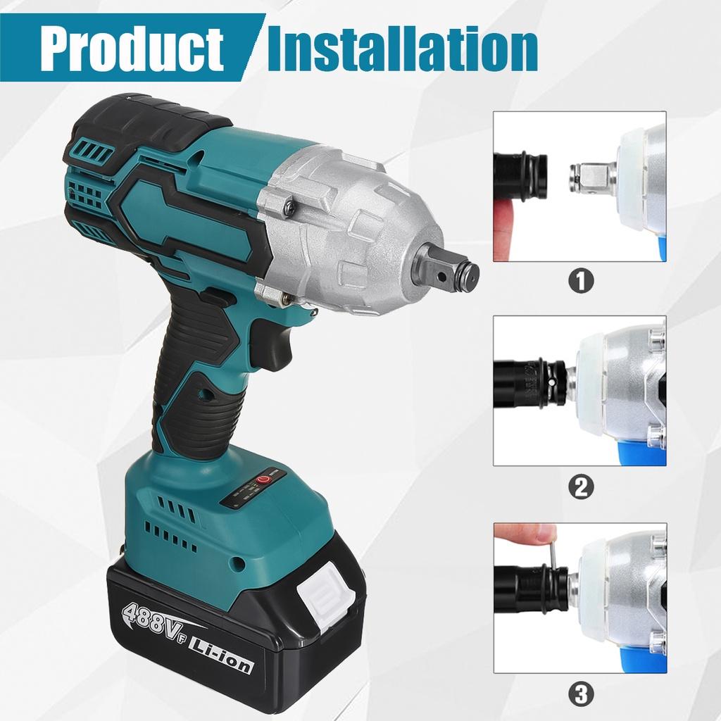 488Vf 1500N.m 1/2 Socket High Torque Brushless Wrench Cordless Electric Impact Wrench Power Tools For 18V Battery