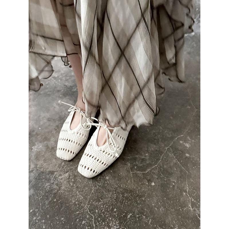 Cowhide version~ niche design hollow breathable half slippers women's 2025 new summer outer wear bow casual sandals