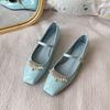 Niche Light Luxury 2025 Summer Retro Square Head Pearl T-shaped Buckle with Low Heel Mary Jane Women's Shoes Temperament Gentle Single Shoes
