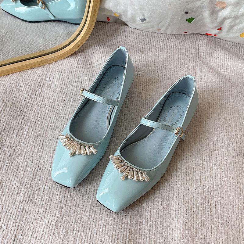 Niche light luxury 2025 summer retro square head pearl T-shaped buckle with low heel Mary Jane women's shoes temperament gentle single shoes