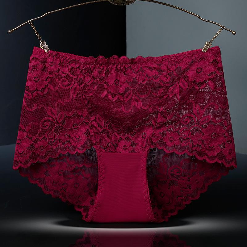 Sexy Hollow Lace Underwear Women's Plus Size Lingerie High Waisted Triangle Panties