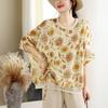 Short sleeve Oversized vintage floral Casual loose t shirt tops Women summer t-shirt