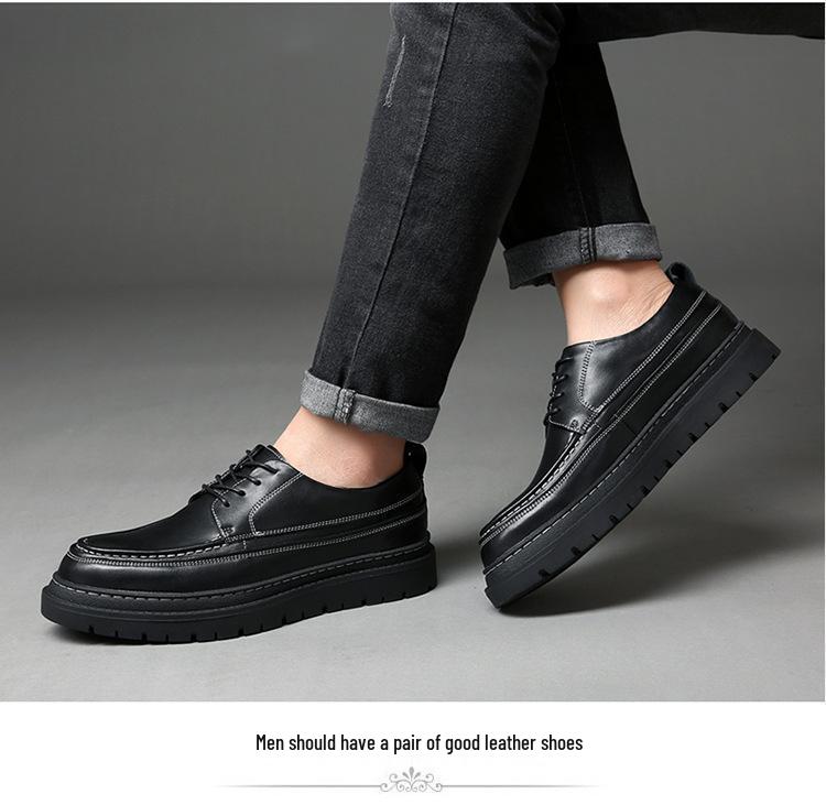 2025 Höst Herr Koreansk Stil Läderskor - Mångsidiga, Trendiga, Tjocksulade Brittiska Casual Sneakers