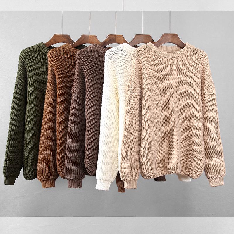 Volný podzimní svetr Ženy Korejský Elegantní Pletený svetr Oversized Teplé Dámské Pulovry Módní Pevné topy
