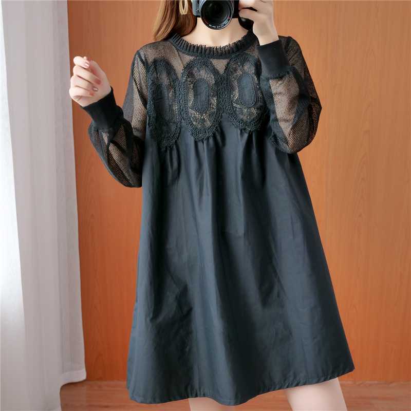 Western Style Plus Size Women's Summer Dress Fat Sister Lace Mesh Stitching Short Sleeves