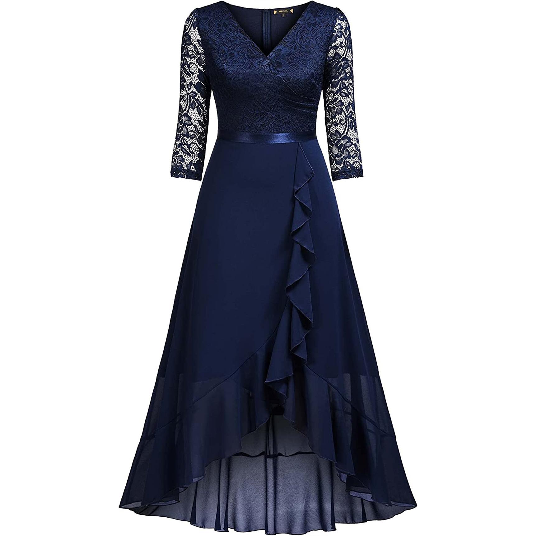 2025 spring and summer new cross-border Amazon European and American women s clothing lace dress chiffon small dress skirt bridesmaid dress S