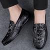 Loafers Moccasin Flat Man Casual Shoe Soft Animal Print Leather Shoes for Men Black Round Toe  Trend Size 45 Pu Common Retro