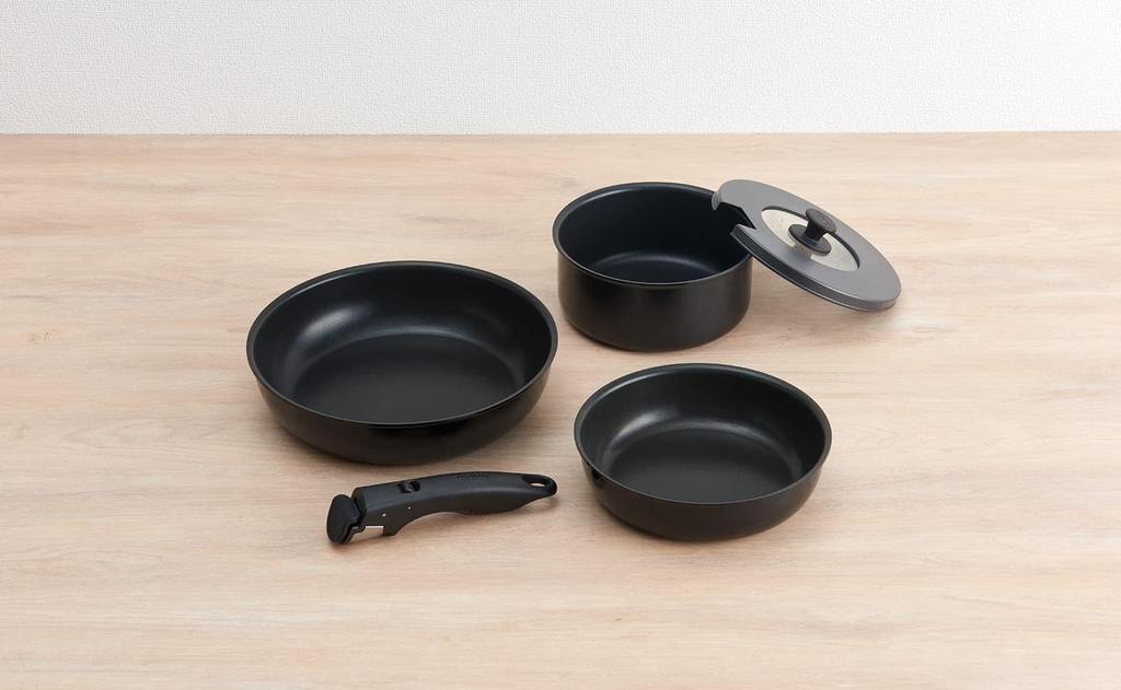 Thermos Durable Series 5-Piece Frying Pan Set with Detachable Handles, AB, Induction Compatible, Black, KSA-5B BK