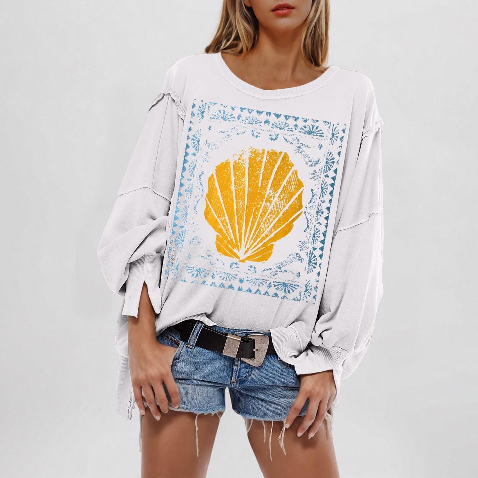 

Толстовка большого размера для женщин, забавные принты, рубашки с длинным рукавом и круглым вырезом, повседневный свободный пуловер XL жёлтый