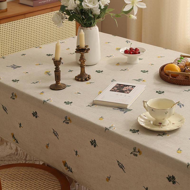 Linen High-End Embroidered Table Cloth, High-End Light Luxury, Xiaoqing Fresh Air Thickened Tablecloth, Coffee Table Cover Cloth