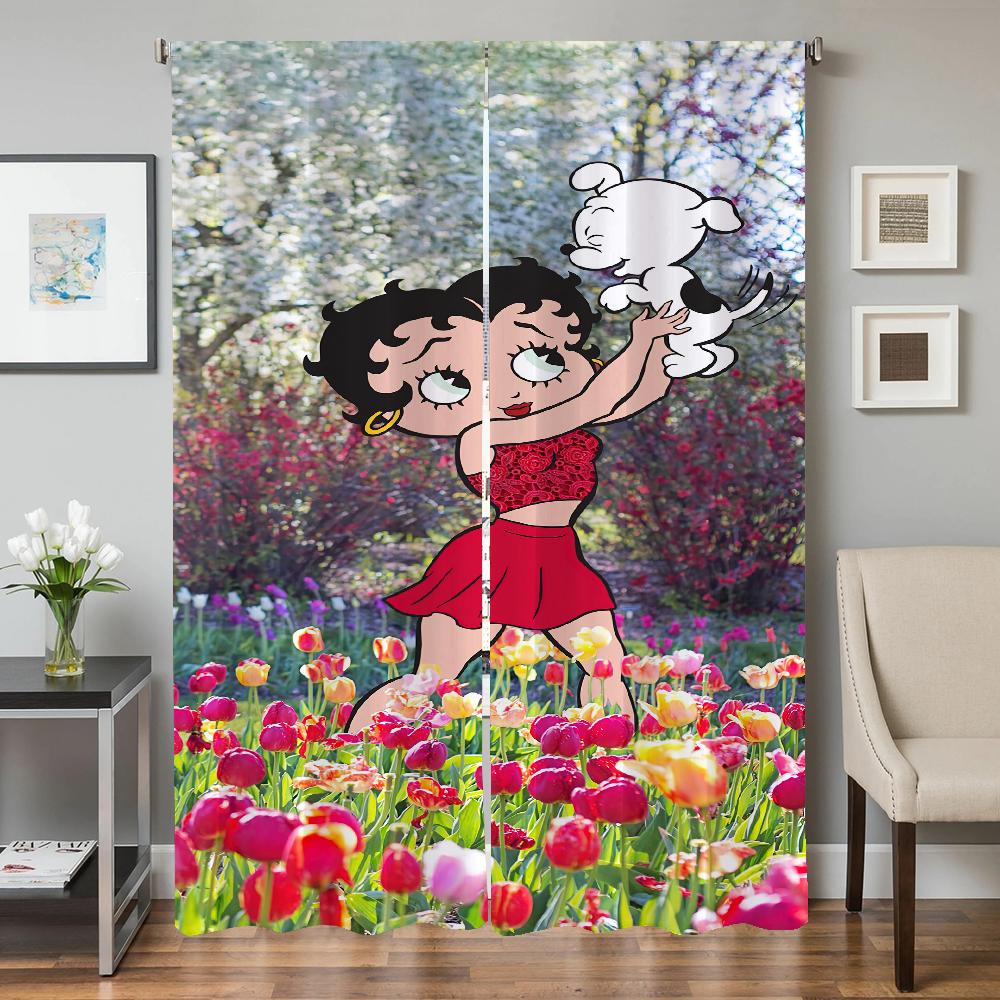 Window Kitchen Curtains for Living Room 2 Pieces Blackout Curtains Door Curtain B-betty B-boop Bedroom Decoration Partition Home