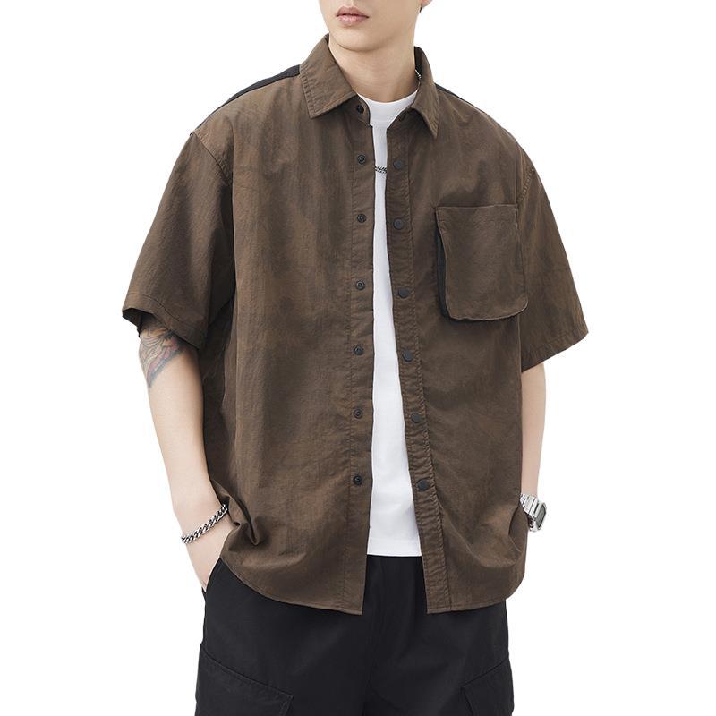 Outdoor Short-sleeved Shirt Men's American Trendy Japanese Retro Loose Mid-sleeved Shirt