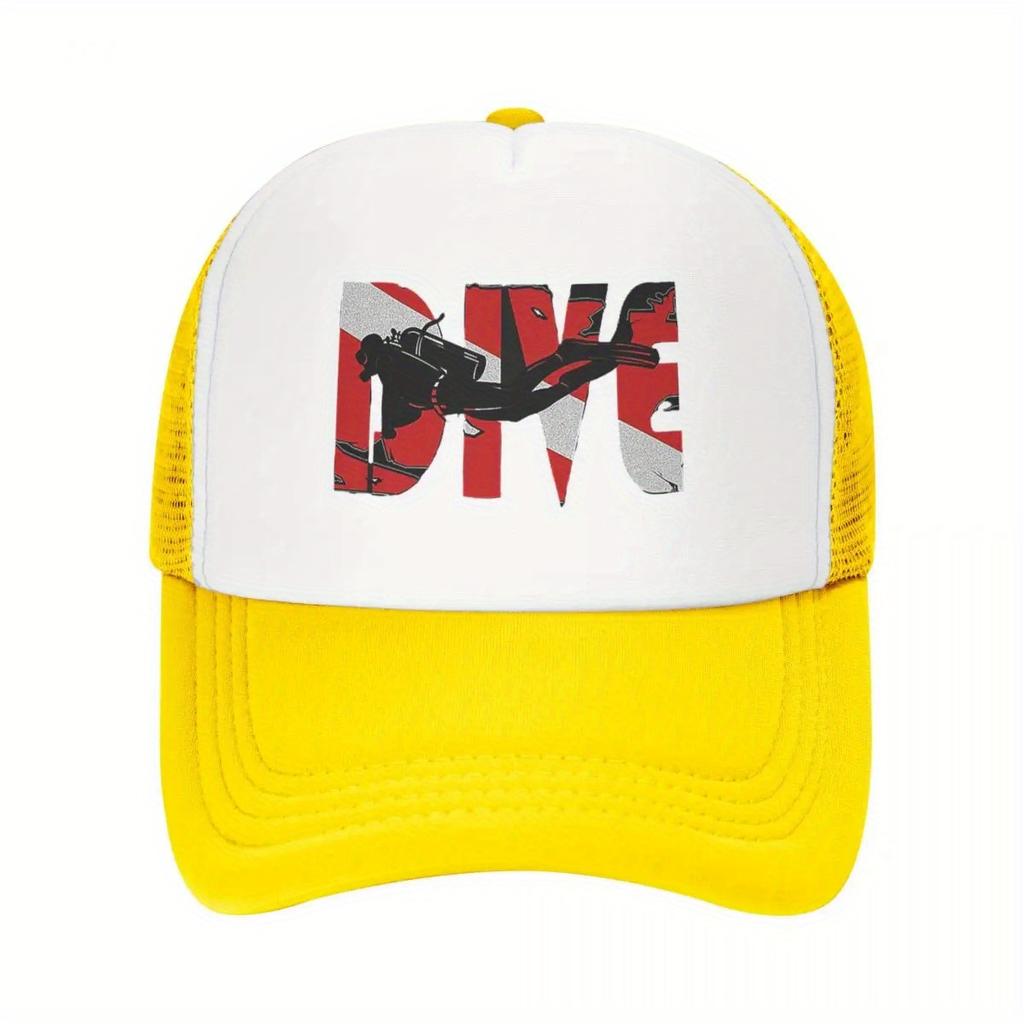 Diving Scuba Diver Graphic Trucker Hat Polyester Breathable Mesh Sports Casual Adjustable Cap Unisex