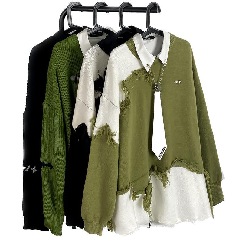 Pulover Unisex American Retro Neregulat cu Cusături Contrastante 2023 - Design Unic pentru Cupluri