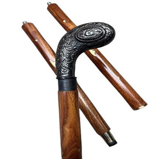 Handmade Black Brass Handle Walking Stick  3 Fold Cane