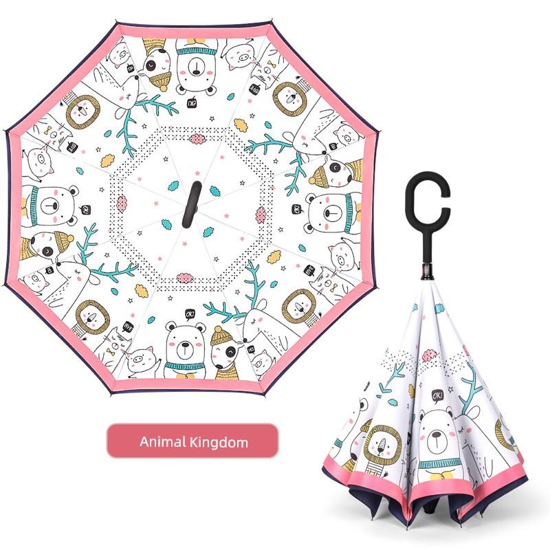 Umbrella, Reverse Umbrella, Double-Layer Hands-Free Long-Handled Children's Umbrella, Cute Cartoon Umbrella for Primary School Students, Rain or