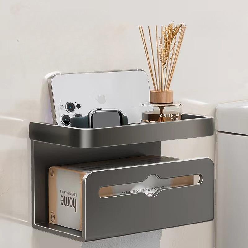 Bathroom Tissue Box Roll Paper Holder Double Layer Wall-Mounted Phone Holder Tissue Dispenser Living Room Tissue Holder