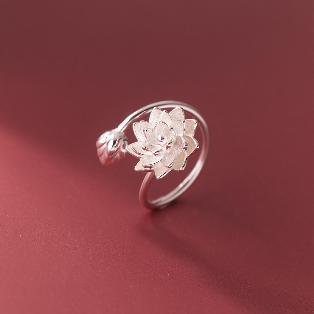 925 Silver Lotus Flower Adjustable Rings For Women Wedding Engagement Luxury Jewelry Accessories Jewellery