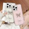 Diamond Case For iPhone 17 Pro Max 11 12 14 13 15 16 Plus Crystal Butterfly Short Chain Protect Glitter Bracelet Strap Cover