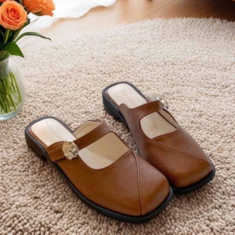 Fashion Women Flats Square Toe Slippers Fashion New Summer Mules Shoes 2025 Trend Slingback Party Sandals Dress Woman Flip Flops Zapatos