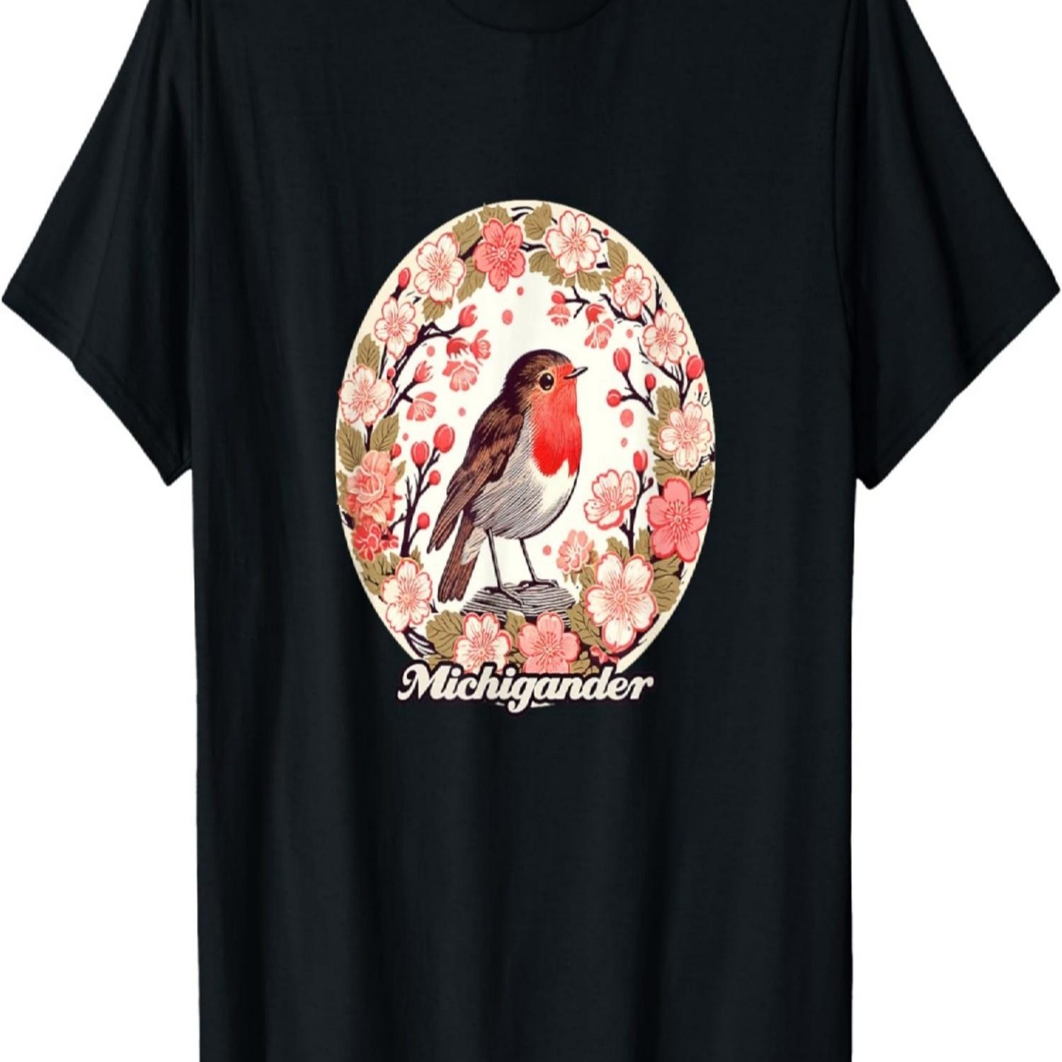 Michigander State Bird Art Cherry Blossom T-Shirt S чёрный