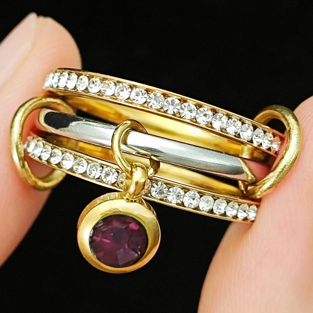 INS Trendy 12 Color Birthstone Charm Rings Stack Set Minimalist CZ Pendant Spinelli Ring For Women Girls Stainless Steel Jewelry