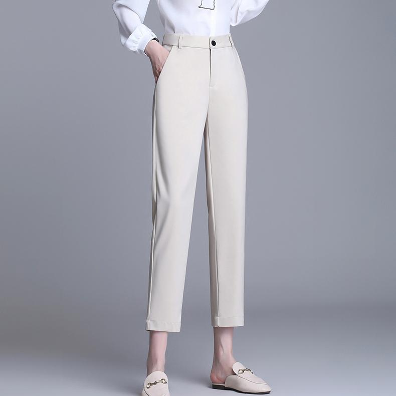 Fashionable Women's Black High-Waisted Nine-Point Stretch Suit Pants