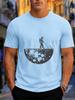 2026 New Arrival Pure Cotton Tshirt Creative Astronaut Mowing On The Moon Print Crew Neck Unisex Top Casual Short Sleeve
