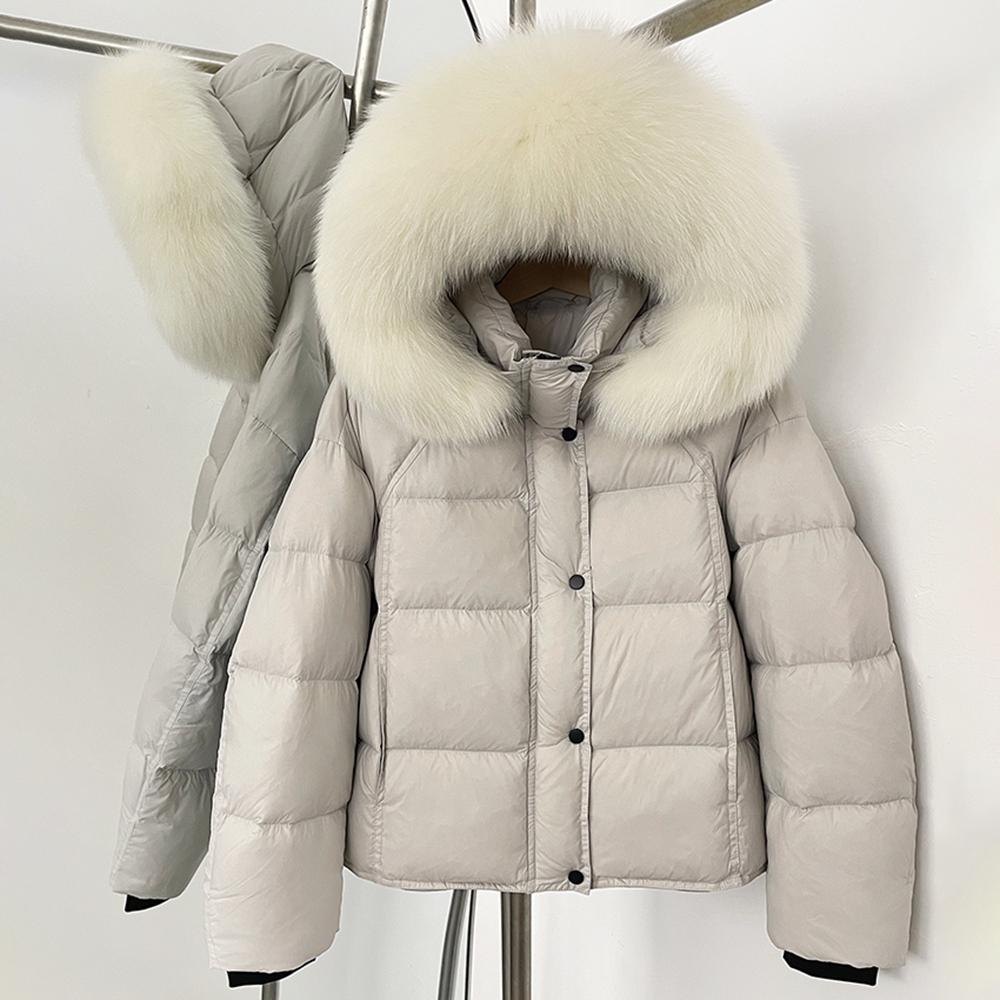 OFTBUY Fluffy Jacket Female Hooded White Duck Down Coat 2025 New Autumn Winter Top Clothing Women Tnick WarmReal Fox Fur Caot
